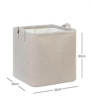 Bej Renk Dokulu Kumaş Sepet 30 x 30 x 30 cm