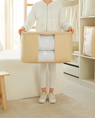 Büyük Boy Pvc Pencereli Bej Balıksırtı Hurç 60 x 43 x 35 cm