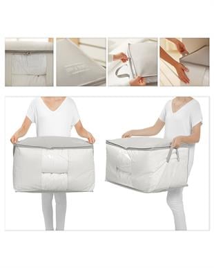 Büyük Boy Pvc Pencereli Gri Çizgili Stuff & Things Hurç 60 x 43 x 35 cm