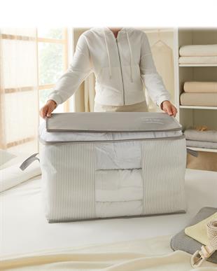 Büyük Boy Pvc Pencereli Gri Çizgili Stuff & Things Hurç 60 x 43 x 35 cm