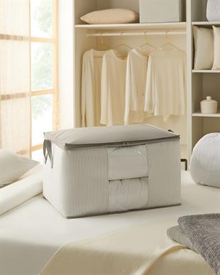 Büyük Boy Pvc Pencereli Gri Çizgili Stuff & Things Hurç 60 x 43 x 35 cm