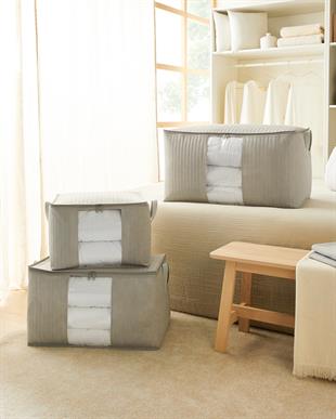 Büyük Boy Pvc Pencereli Gri Renk Kapitone Hurç 60 x 43 x 35 cm