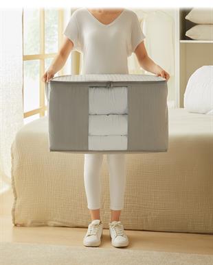 Büyük Boy Pvc Pencereli Gri Renk Kapitone Hurç 60 x 43 x 35 cm