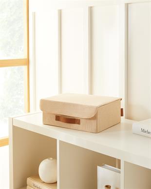 Çekmece İçi Jüt Keten Kumaş Kapaklı Kutu 30 x 23 x 11 cm