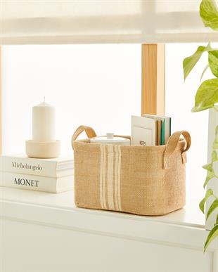 Çizgili Jüt Sepet 24 x 17 x 14 cm