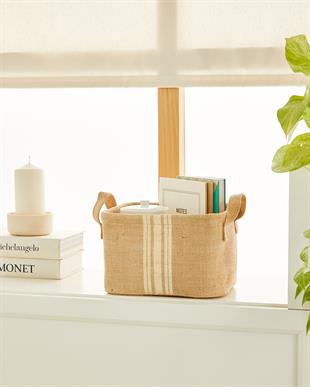 Çizgili Jüt Sepet 24 x 17 x 14 cm