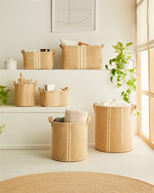 Çizgili Jüt Sepet 24 x 17 x 14 cm