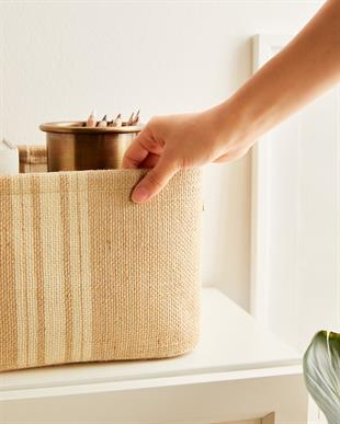 Çizgili Jüt Sepet 30 x 21 x 18 cm