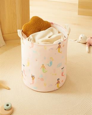 Çocuk Odası Deniz Kızı Desenli Oyuncak Sepeti 33 x 40 cm