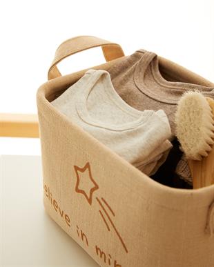 Çocuk Odası Jüt Keten Kumaş Sepet 24 x 17 x 14 cm