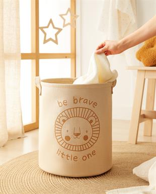 Çocuk Odası Sevimli Aslan Jüt Keten Kumaş Oyuncak Sepeti 33 x 40 cm