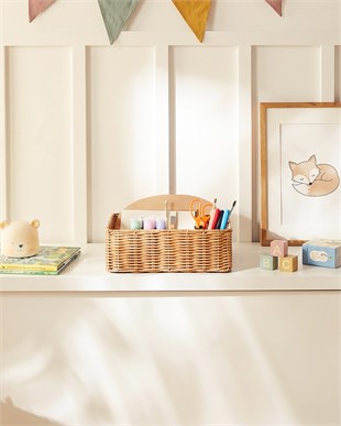 Çocuk Odası Yıkanabilir Bej PP Rattan Sepet 33 x 23 x 11 cm