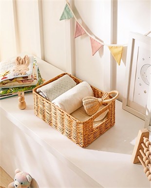 Çocuk Odası Yıkanabilir Bej PP Rattan Sepet 30 x 20 x 11 cm
