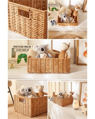 Çocuk Odası Yıkanabilir Bej PP Rattan Sepet 36 x 26 x 12 cm