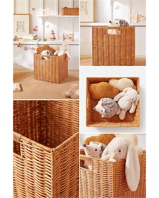 Çocuk Odası Yıkanabilir Bej PP Rattan Sepet 33 x 33 x 33 cm