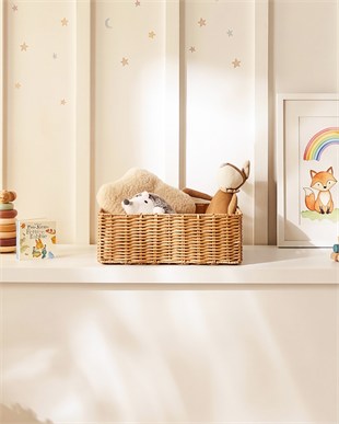 Çocuk Odası Yıkanabilir Bej PP Rattan Sepet 36 x 26 x 12 cm