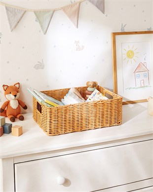 Çocuk Odası Yıkanabilir Bej PP Rattan Sepet 39 x 29 x 13 cm
