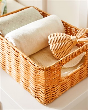 Çocuk Odası Yıkanabilir Bej PP Rattan Sepet 30 x 20 x 11 cm