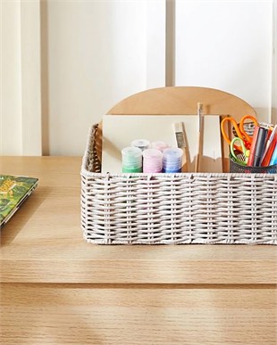 Çocuk Odası Yıkanabilir Gri PP Rattan Sepet 33 x 23 x 11 cm