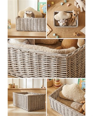 Çocuk Odası Yıkanabilir Gri PP Rattan Sepet 36 x 26 x 12 cm