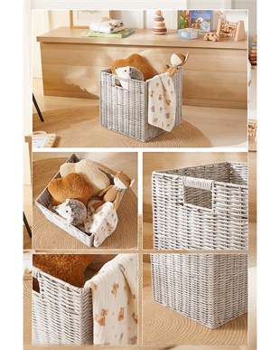 Çocuk Odası Yıkanabilir Gri PP Rattan Sepet 33 x 33 x 33 cm