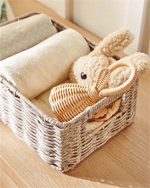 Çocuk Odası Yıkanabilir Gri PP Rattan Sepet 30 x 20 x 11 cm