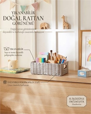 Çocuk Odası Yıkanabilir Gri PP Rattan Sepet 33 x 23 x 11 cm