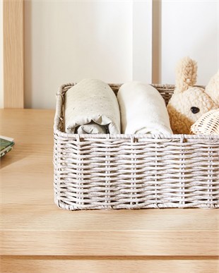 Çocuk Odası Yıkanabilir Gri PP Rattan Sepet 30 x 20 x 11 cm