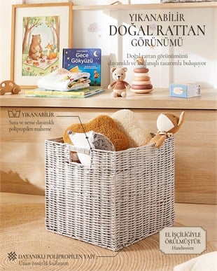 Çocuk Odası Yıkanabilir Gri PP Rattan Sepet 33 x 33 x 33 cm