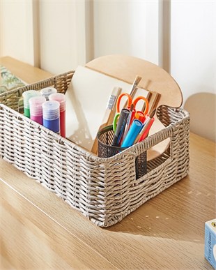 Çocuk Odası Yıkanabilir Gri PP Rattan Sepet 33 x 23 x 11 cm