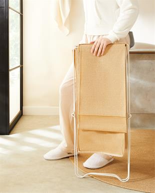 Katlanabilir Bölmeli Beyaz Metal Destekli Naturel Jüt Çamaşır Sepeti 44 x 29.5 x 63 cm