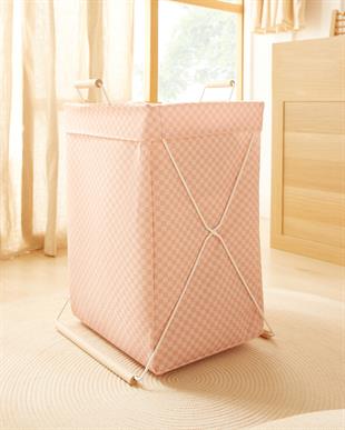 Katlanabilir Metal Destekli Beyaz Renk Pembe Dama Desen Çamaşır Sepeti 36 x 33 x 60 cm