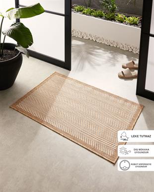 Leke Tutmaz İç Dış Mekan Bej Renk Balıksırtı Paspas 60 x 90 cm
