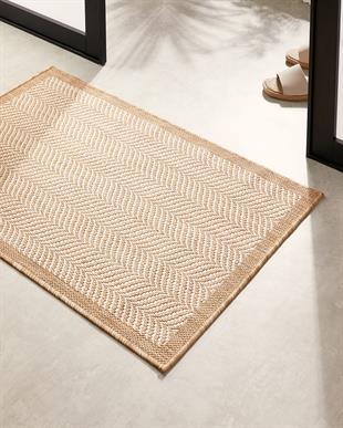 Leke Tutmaz İç Dış Mekan Bej Renk Balıksırtı Paspas 60 x 90 cm
