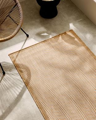 Leke Tutmaz İç Dış Mekan Bej Renk Balıksırtı Halı Kilim 80 x 150 cm