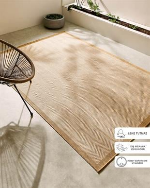 Leke Tutmaz İç Dış Mekan Bej Renk Balıksırtı Halı Kilim 120 x 180 cm