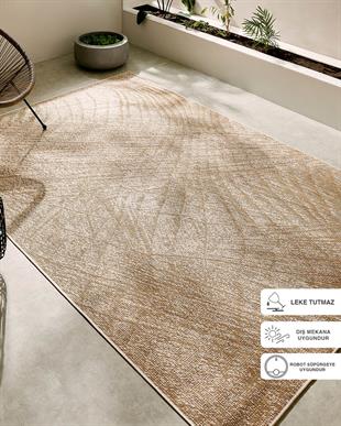 Leke Tutmaz İç Dış Mekan Bej Renk Desenli Halı Kilim 160 x 230 cm