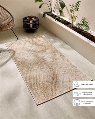 Leke Tutmaz İç Dış Mekan Bej Renk Desenli Halı Kilim 80 x 150 cm