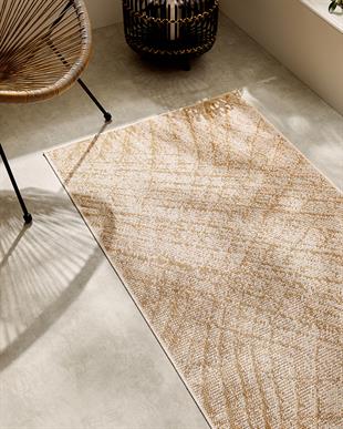 Leke Tutmaz İç Dış Mekan Bej Renk Desenli Halı Kilim 80 x 150 cm