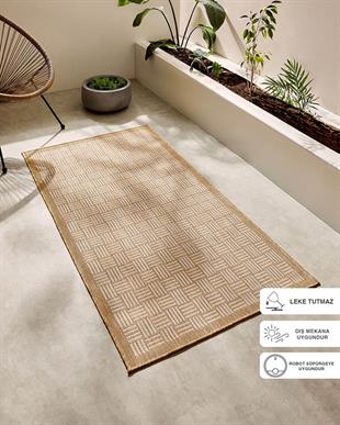 Leke Tutmaz İç Dış Mekan Bej Renk Hasır Desenli Halı Kilim 80 x 150 cm