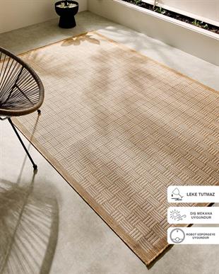 Leke Tutmaz İç Dış Mekan Bej Renk Hasır Desenli Halı Kilim 120 x 180 cm
