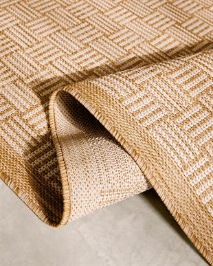 Leke Tutmaz İç Dış Mekan Bej Renk Hasır Desenli Halı Kilim 120 x 180 cm