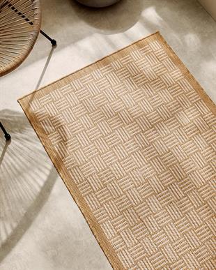 Leke Tutmaz İç Dış Mekan Bej Renk Hasır Desenli Halı Kilim 80 x 150 cm