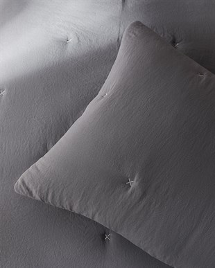 Nakışlı Antrasit Tek Kişilik Yatak Örtüsü Seti 1 Adet 180 x 230 / 1 Adet 50 x 70 cm