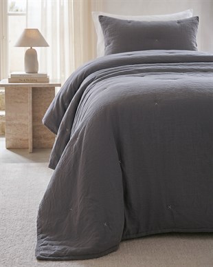 Nakışlı Antrasit Tek Kişilik Yatak Örtüsü Seti 1 Adet 180 x 230 / 1 Adet 50 x 70 cm