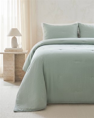 Nakışlı Mint Çift Kişilik Yatak Örtüsü Seti 1 Adet 250 x 230 / 2 Adet 50 x 70 cm