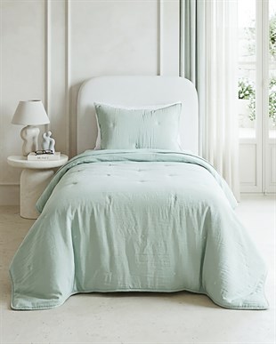Nakışlı Mint Tek Kişilik Yatak Örtüsü Seti 1 Adet 180 x 230 / 1 Adet 50 x 70 cm