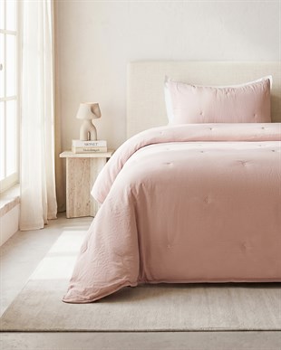 Nakışlı Pudra Tek Kişilik Yatak Örtüsü Seti 1 Adet 180 x 230 / 1 Adet 50 x 70 cm