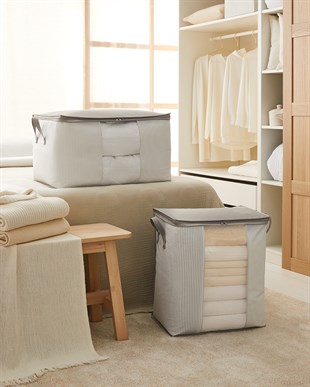 2li Pvc Pencereli Stuff & Things Gri Çizgili Hurç Set