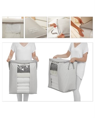 2li Pvc Pencereli Stuff & Things Gri Çizgili Hurç Set